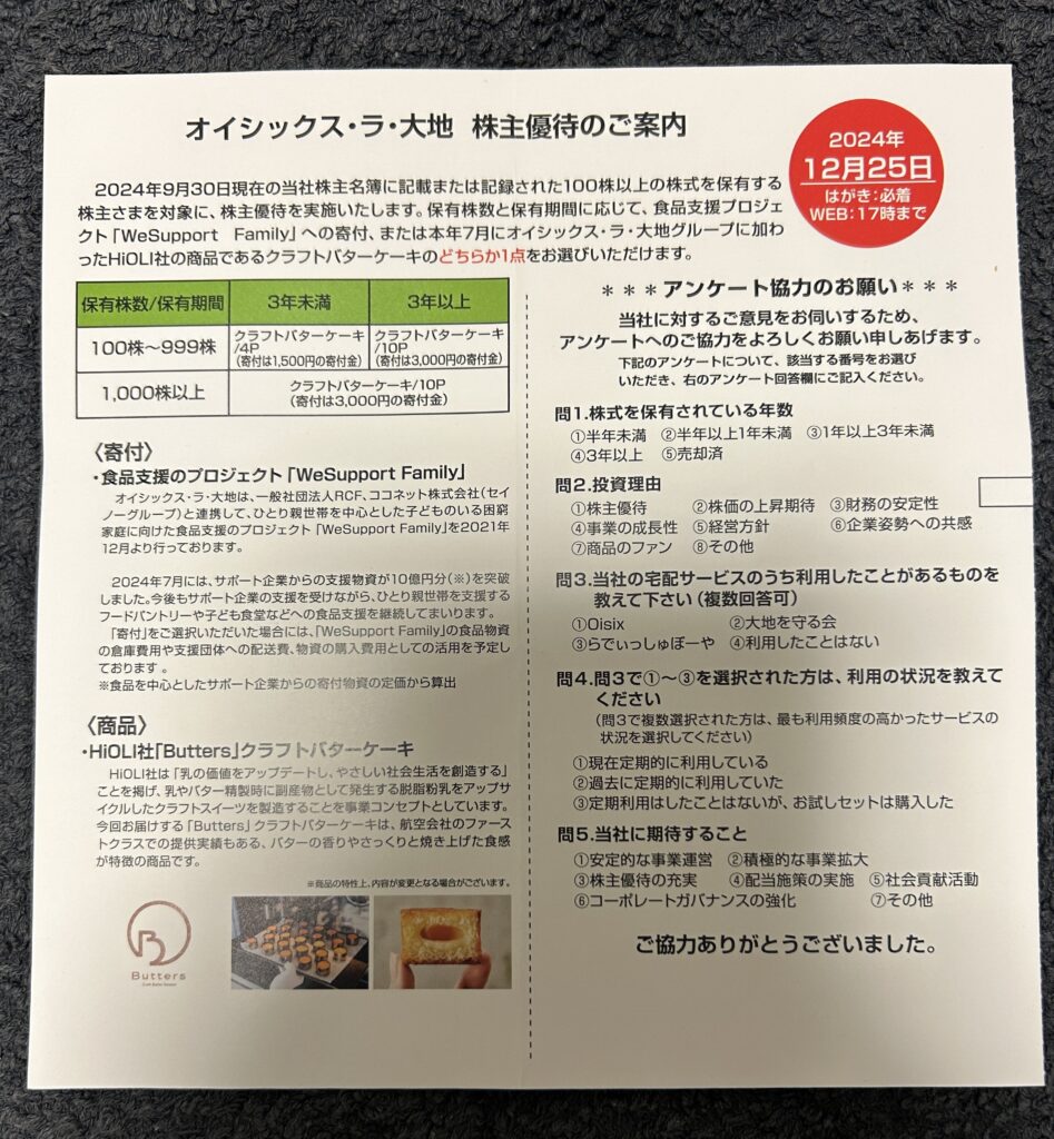 オイシックス・ラ・大地（３１８２）